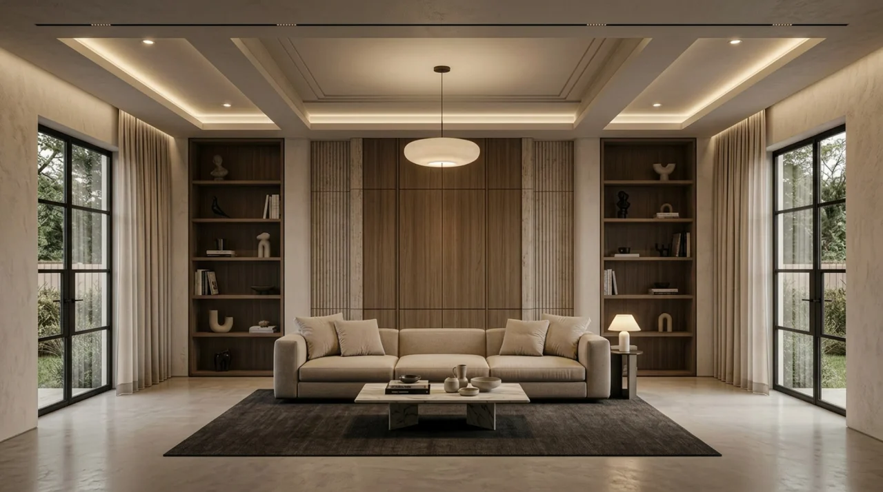 Living room set to a warm relax scene with a Wise Controls scene keypad
