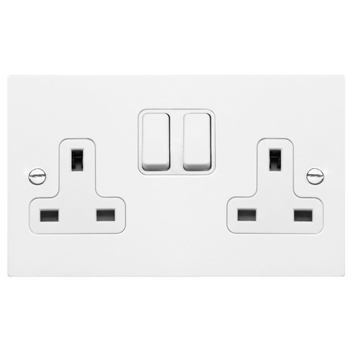 Wall Socket White Switch 2 gang 13 amp switch socket outlet Satin White Aluminium
