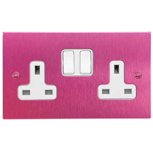 Wall Socket Switch 2 gang 13 amp switch socket outlet Pink Aluminium