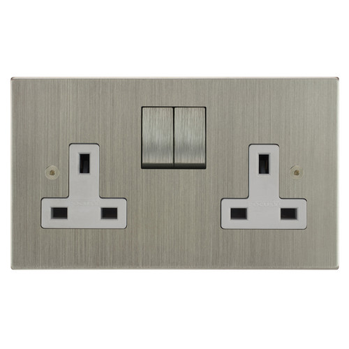 Horizon Square Wall Socket 2 gang 13 amp switched socket outlet Satin Nickel