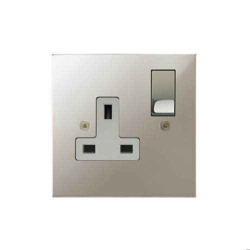 Horizon Square Wall Socket 1 gang 13 amp switched socket outlet Polished Nickel