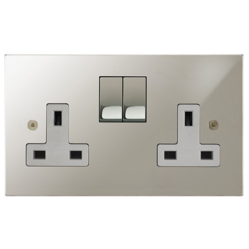 Horizon Square Wall Socket 2 gang 13 amp switched socket outlet Polished Nickel