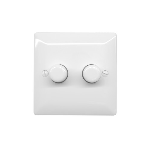 2 Gang Push Dimmer 250W White