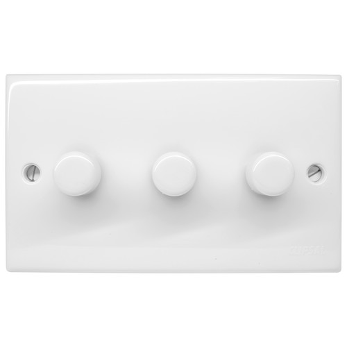 3 Gang Push Dimmer 250W White