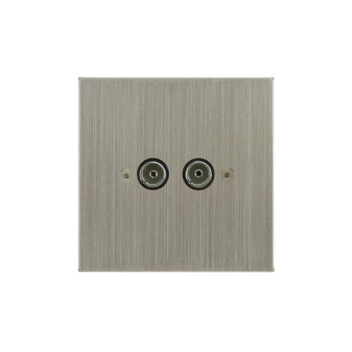 Horizon Square TV Socket 2 gang television co-axial Satin Nickel