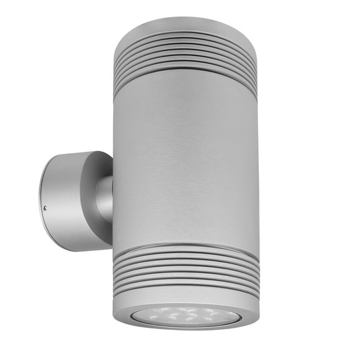 Battlestar 2.0 Up & Down Outdoor Garden Pillar Wall Light 240V 18W Silver 3000K Warm White