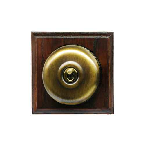Classic Period Round Dome Dolly Switch 1 gang intermediate Antique Brass / Dark Oak
