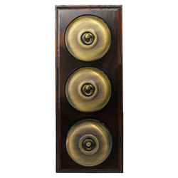 Classic Period Round Dome Dolly Switch 3 gang 2 way Antique Brass / Dark Oak