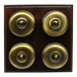 Classic Period Round Dome Dolly Switch 4 gang 2 way Antique Brass / Dark Oak