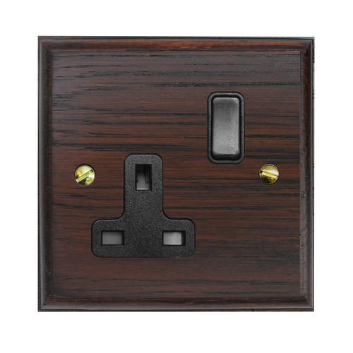 Wall Socket 1 gang 13 amp switch socket outlet Black Insert / Dark Oak