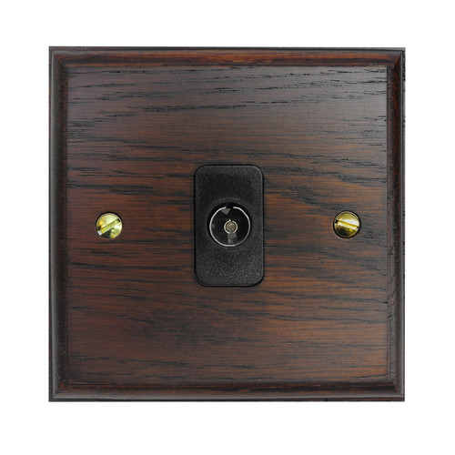 TV Socket 1 gang non-isolated television co-axial Black Insert / Dark Oak