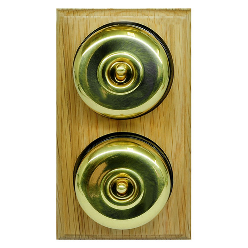 Classic Period Round Dome 2 gang 2 way Antique Brass / Light Oak