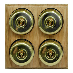 Classic Period Round Dome 4 gang 2 way Antique Brass / Light Oak