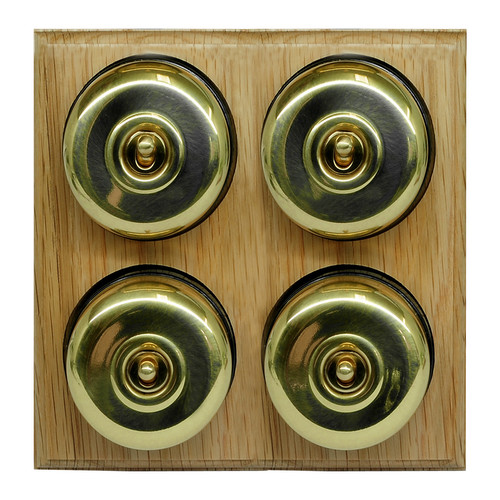 Classic Period Round Dome 4 gang 2 way Antique Brass / Light Oak