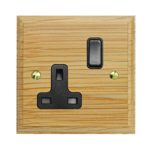 Wall Socket 1 gang 13 amp switch socket outlet Black Insert / Light Oak