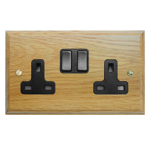 Wall Socket 2 gang 13 amp switch socket outlet Black Insert / Light Oak