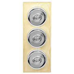 Classic Period Round Dome Dolly Switch 3 gang 2 way Polished Chrome / Ash