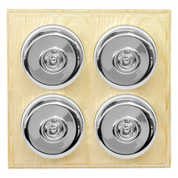 Classic Period Round Dome Dolly Switch 4 gang 2 way Polished Chrome / Ash