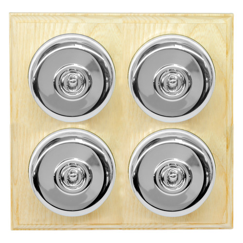 Classic Period Round Dome Dolly Switch 4 gang 2 way Polished Chrome / Ash