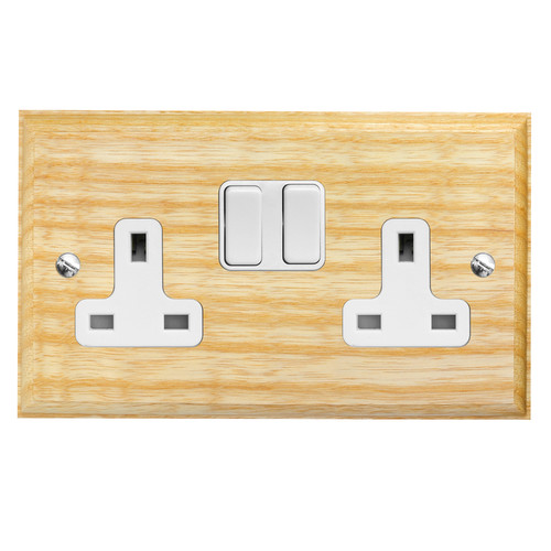 Wall Socket 2 gang 13 amp switch socket outlet White Insert / Ash