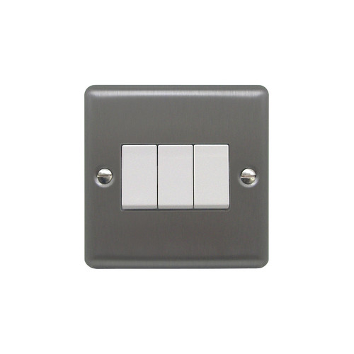 Rocker Switch 3 gang 10 amp 2 way Satin Stainless