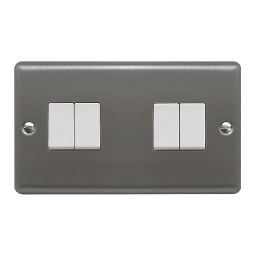 Rocker Switch 4 gang 10 amp 2 way Satin Stainless