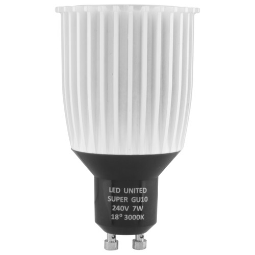 GU10 LED 7W 535lm (=75W) Dimmable 240V 18° 3000K Warm White