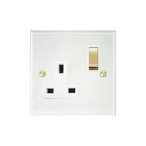 Prism Wall Socket 1 gang 13 amp switch socket outlet brass insert Clear Perspex