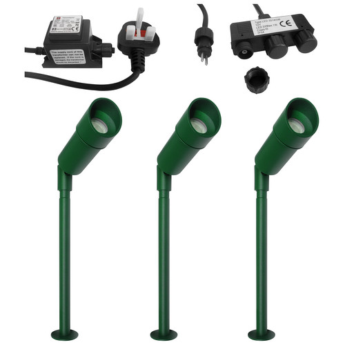 LED Hood Outdoor Garden Spike Kit Green 12V 3 x 1W 4000K Cool White
