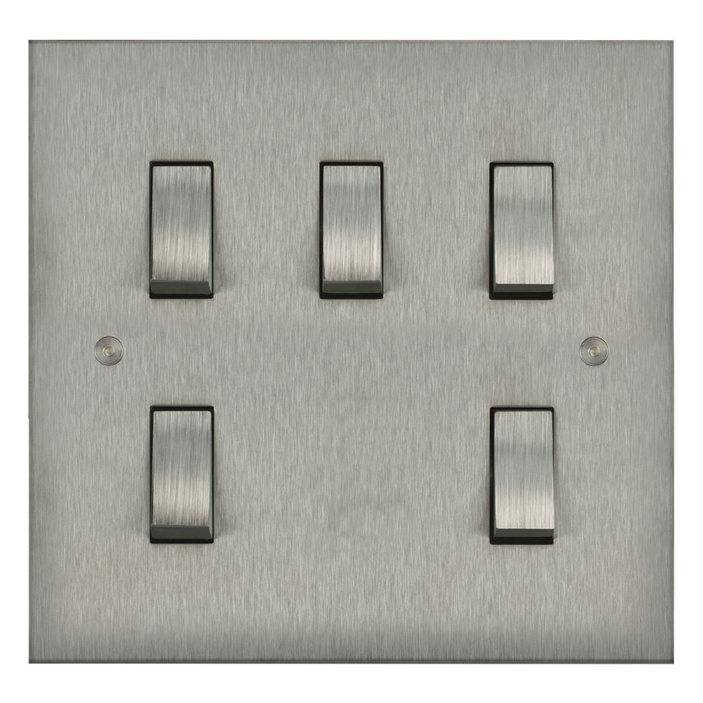 Horizon Square Rocker Switch 5 gang 20 amp 2 way Satin Stainless Steel ...