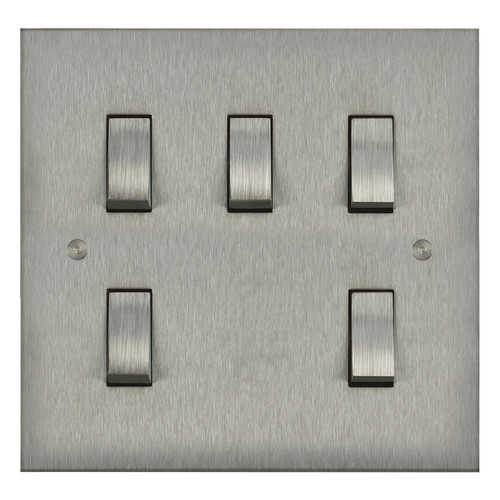 Horizon Square Rocker Switch 5 gang 20 amp 2 way Satin Stainless Steel