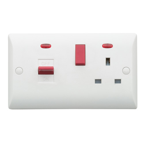 Cooker Switch 2 Gang Cooker Control Unit with 13A Socket with Neon