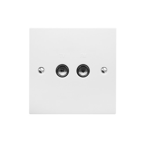 TV Socket 2 gang television co-axial White