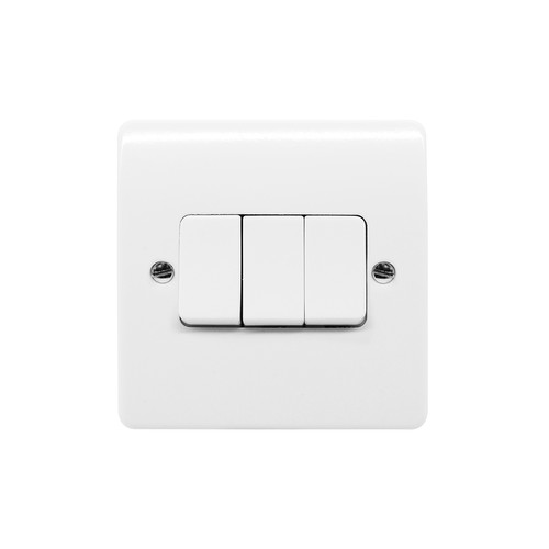 MK Logic Plus Rocker Switch 3 gang 10 amp 2 way White
