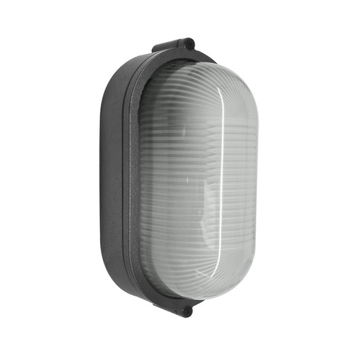 Oval Bulkhead Outdoor Garden Wall Light Dark Grey 60W