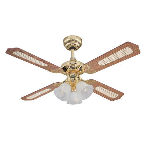 Princess Ceiling Fan Brass Oak Cane/Mahogany 1050mm 3 x 60W