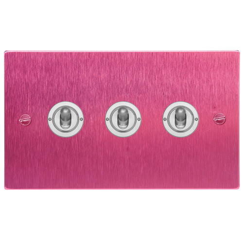 Dolly Switch 3 gang 2 way Pink Aluminium