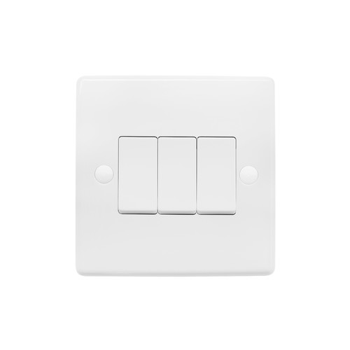Rocker Switch 3 Gang 10A 2 Way White