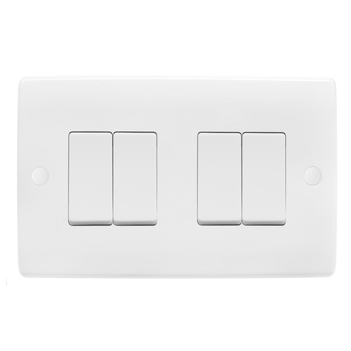 Rocker Switch 4 Gang 10A 2 Way White