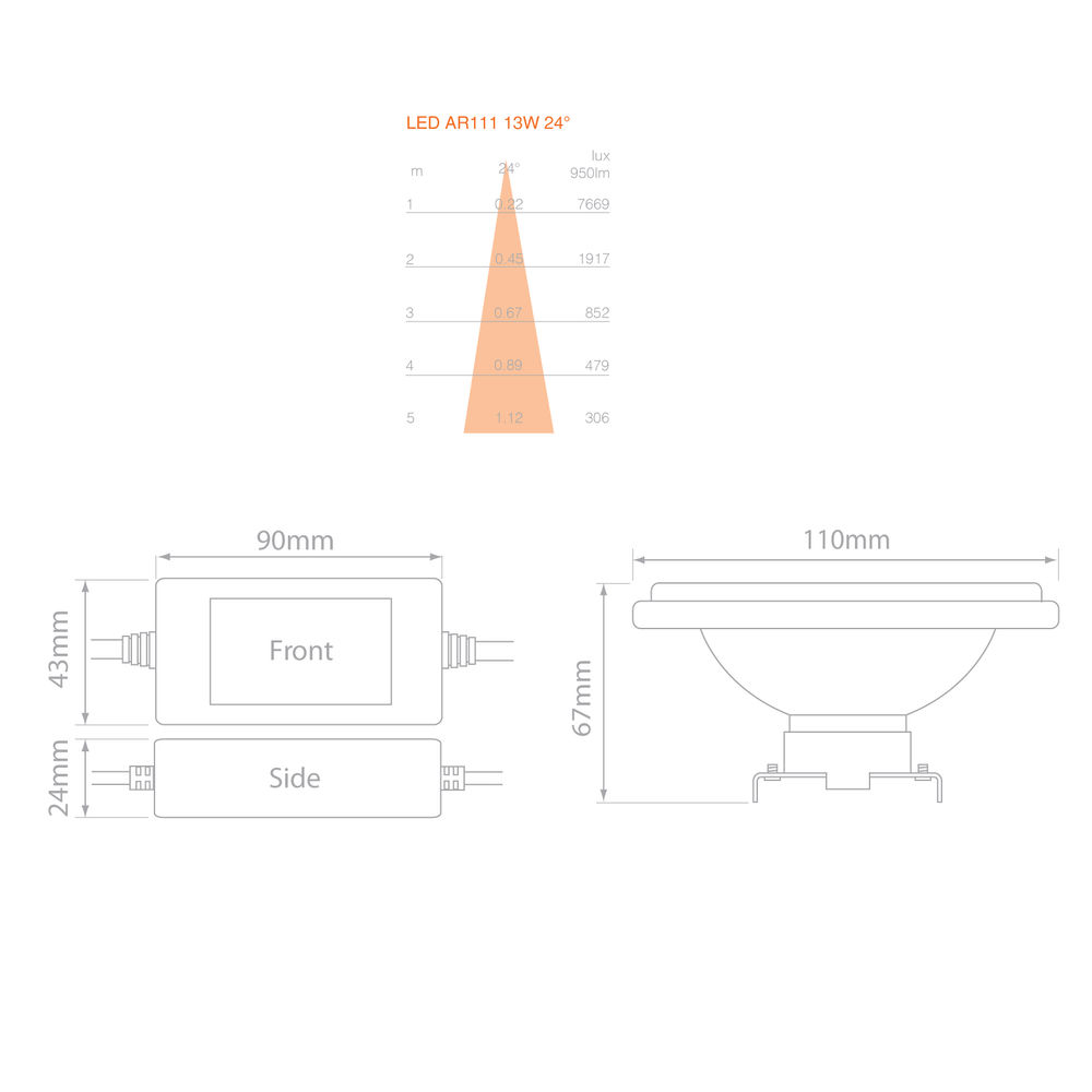 Reality AR111 LED 13W 950lm Dimmable Lamp Incl. Driver 24° 2700K Warm White — view 3