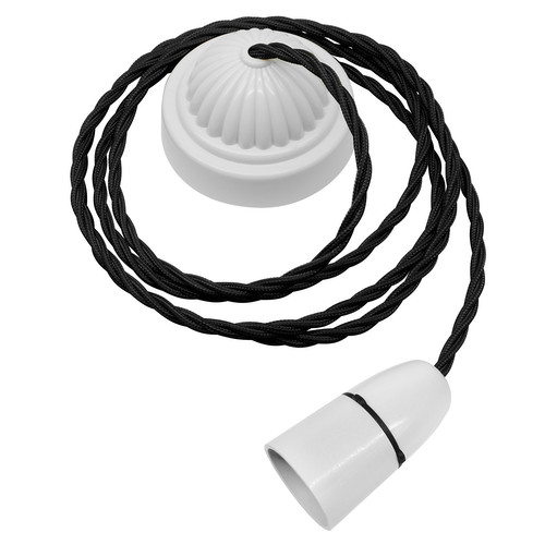 Fluted Pendant Kit 2m Triple Twisted Cable 100W Black / White