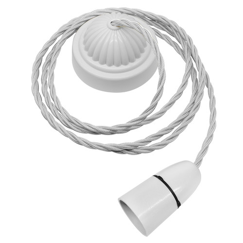 Fluted Pendant Kit 2m Triple Twisted Cable 100W Silver / White