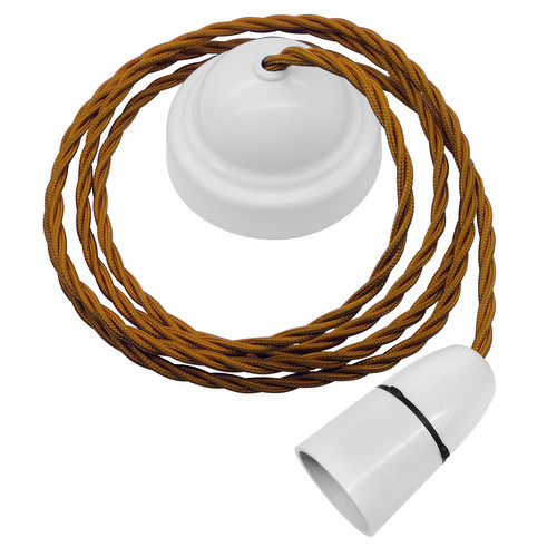 Plain Pendant Kit 2m Triple Twisted Cable 100W Old Gold / White
