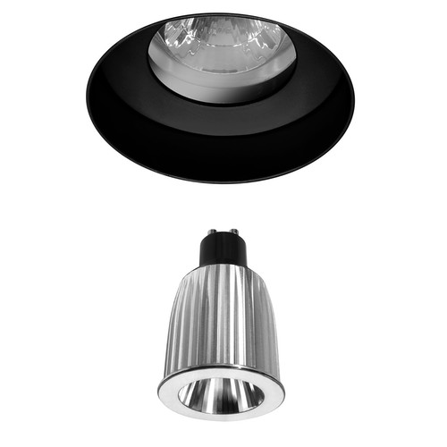 Trimless Black Round Fixed Clear Glass Downlight IP55 Reality GU10 LED Warm White (3000K) 7W (=75W) 45°