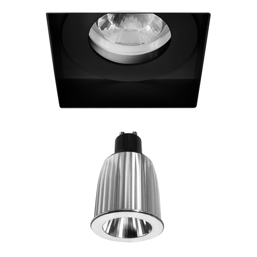 Trimless Square Downlight Clear Glass IP55 Reality GU10 LED Warm White (3000K) Black 7W (=75W) 45°