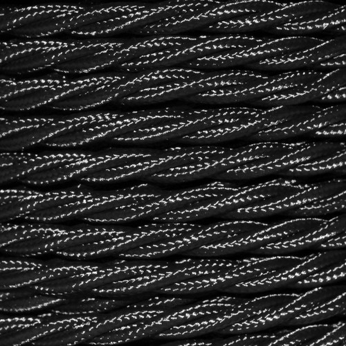Braided Cloth Triple Twisted 3 Core Round Flex Cable 0.75mm² Black