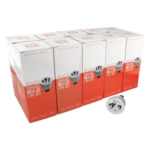 10 X MR16 LED & Driver 7W 630lm (=75W) Dimmable 45° 2700K Warm White