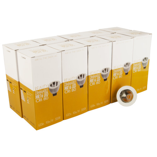 10 X MR16 LED & Driver 7W 630lm (=75W) Dimmable 45° 3000K Warm White