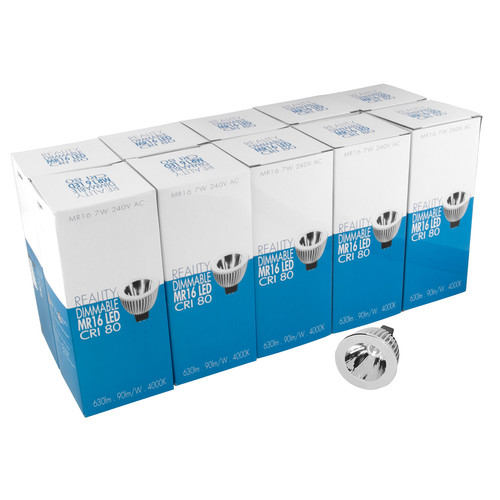 10 X MR16 LED & Driver 7W 630lm (=75W) Dimmable 24° 4000K Cool White