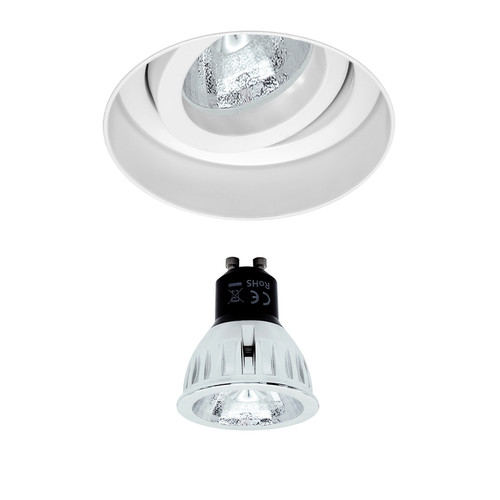 White Trimless Round Adjustable Downlight GU10 Retro LED Warm White (3000K) 5W (=50W) 60°